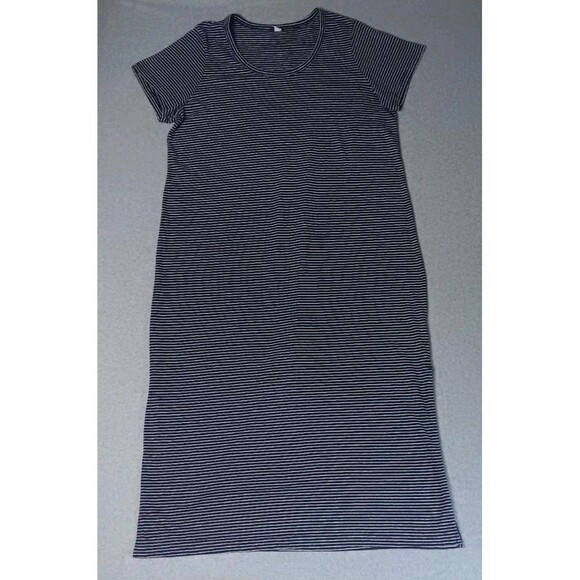 Old Navy Dresses & Skirts - Old Navy Linen Blend Maxi Tshirt Dress XXL Navy Blue Stripes Coastal Nautical